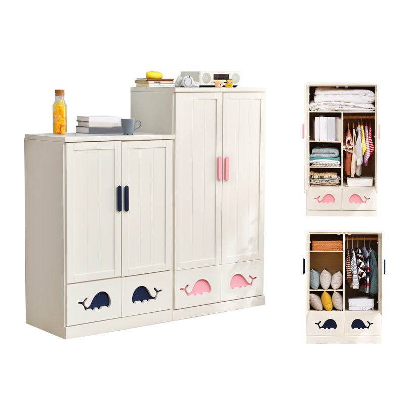 Solid Wood Kid's Wardrobe Modern Armoire Closet with Lower Storage Drawers