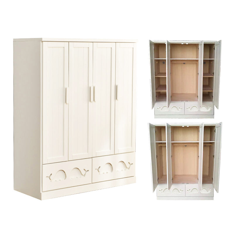 Solid Wood Kid's Wardrobe Modern Armoire Closet with Lower Storage Drawers
