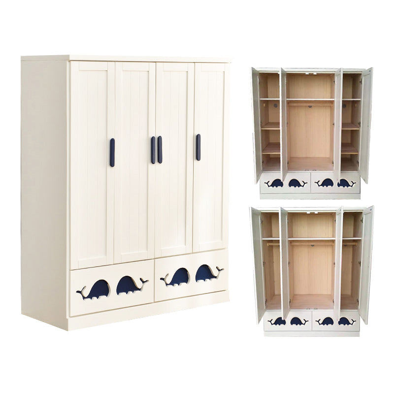 Solid Wood Kid's Wardrobe Modern Armoire Closet with Lower Storage Drawers
