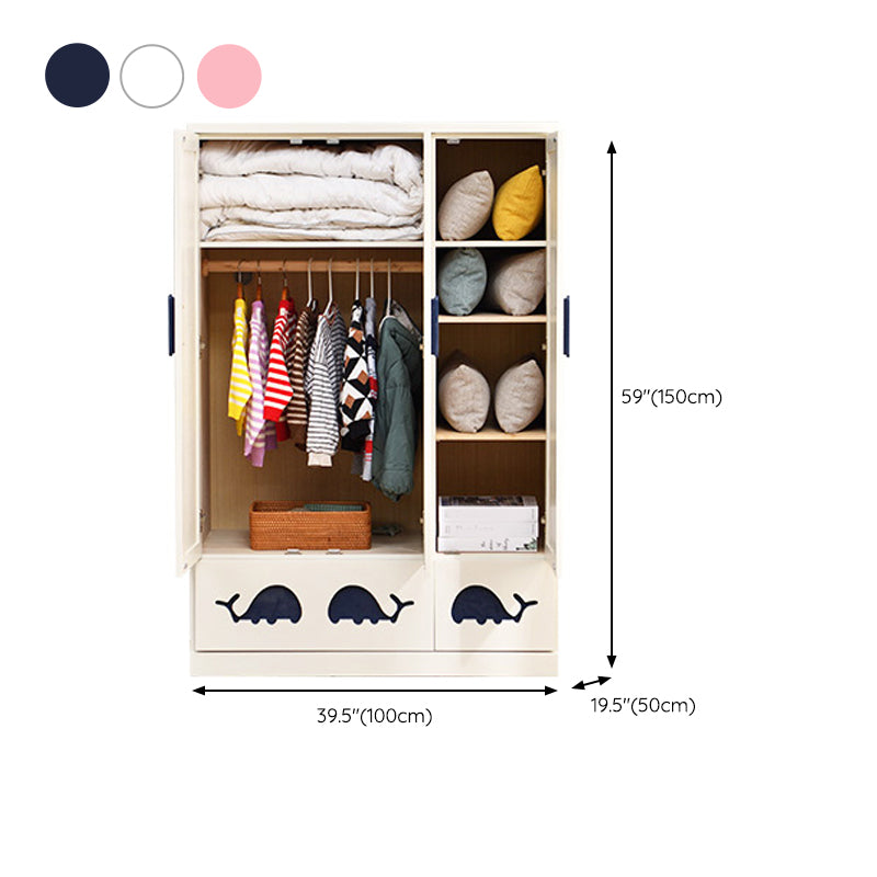 Solid Wood Kid's Wardrobe Modern Armoire Closet with Lower Storage Drawers