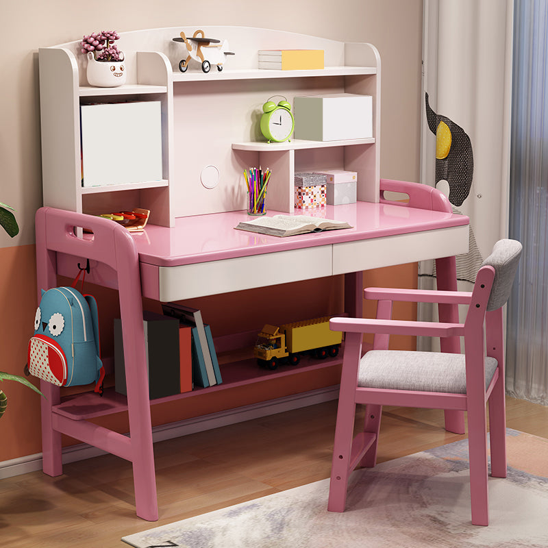 Solid Wood Kids Desk Writing Desk and Chair Set with Drawers Child Desk