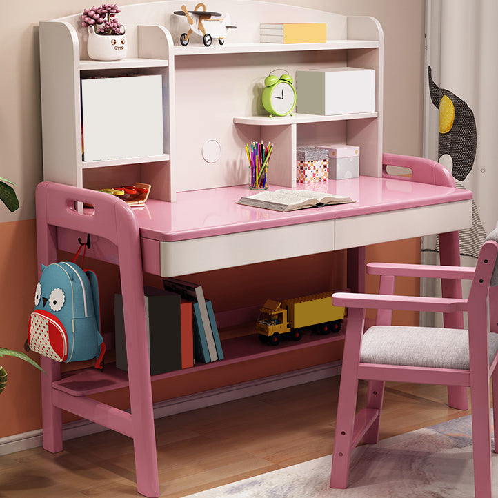 Solid Wood Kids Desk Writing Desk and Chair Set with Drawers Child Desk