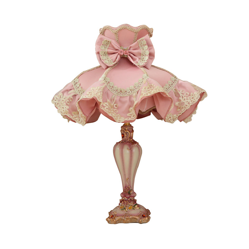 Robe rose rose table de chevet de nuit pour enfants 1 Éclairage de table de tissu de bulbe avec freinon en dentelle