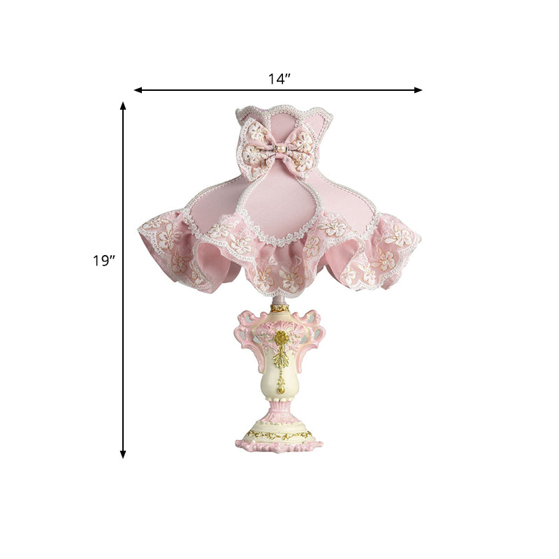 Royal Dress Girl's Bedside Night Lamp Fabric 1-Light Kids Style Table Light with Sculpted Base in Pink
