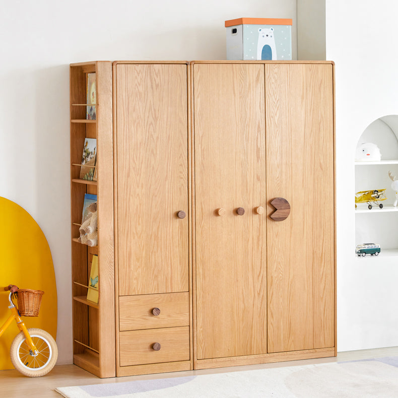 Oak Kids Closet Modern Kid Wardrobe with Garment Rod and Shelved