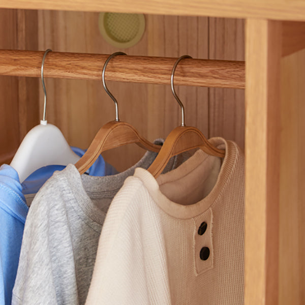 Oak Kids Closet Modern Kid Wardrobe with Garment Rod and Shelved