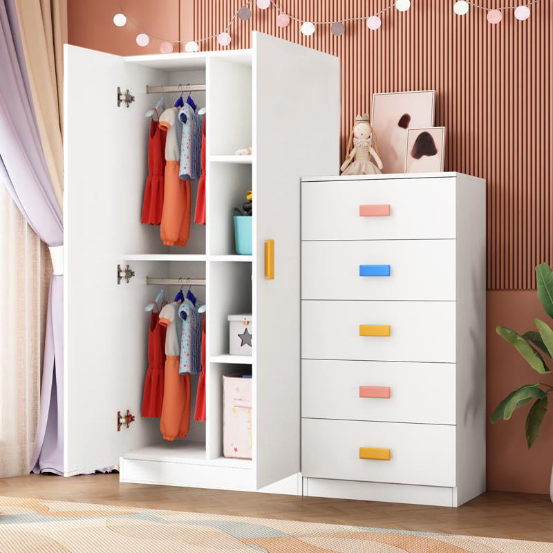 Pink Modern Kid's Wardrobe High Gloss 5-Drawer Coat Locker with Garment Rod