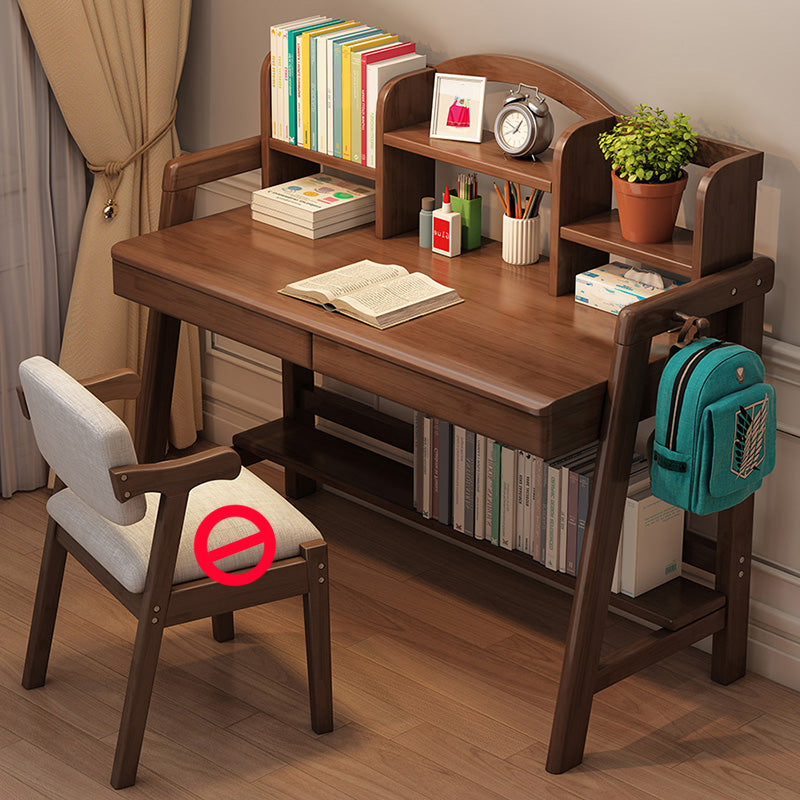 Solid Wood Kids Desk Writing Desk with 2 Drawers and 3 Shelves Set Bedroom