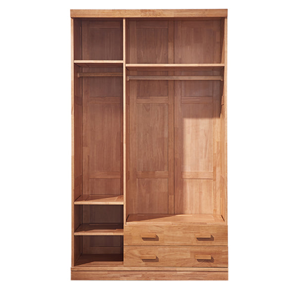 Rubber Wood Kid Wardrobe with Garment Rod and Lower Storage Drawers