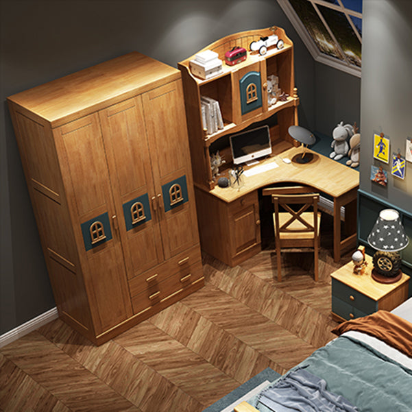 Rubber Wood Kid Wardrobe with Garment Rod and Lower Storage Drawers