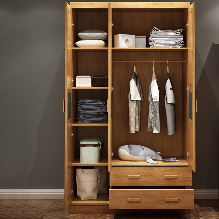 Rubber Wood Kid Wardrobe with Garment Rod and Lower Storage Drawers