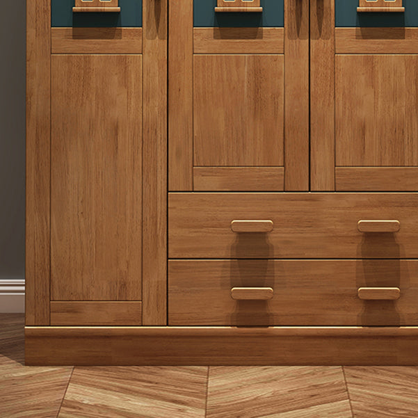 Rubber Wood Kid Wardrobe with Garment Rod and Lower Storage Drawers