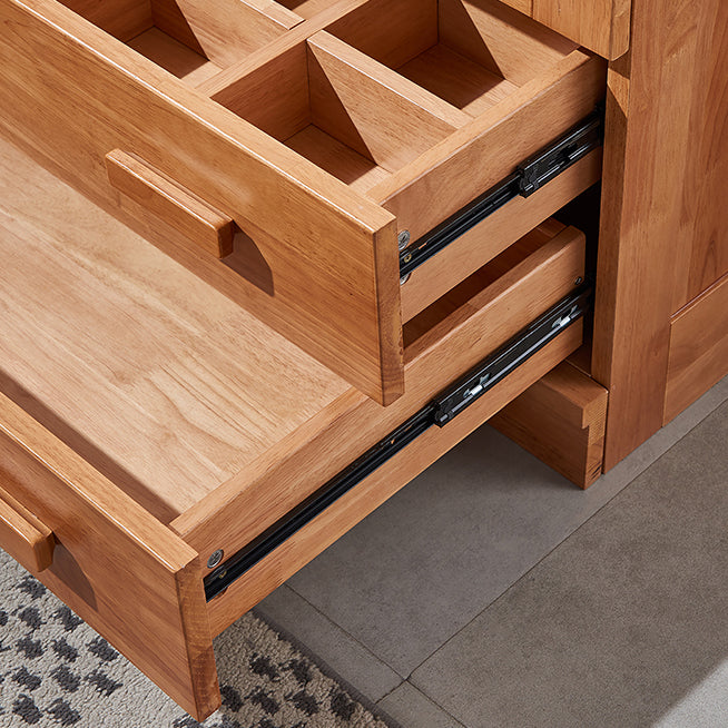 Rubber Wood Kid Wardrobe with Garment Rod and Lower Storage Drawers