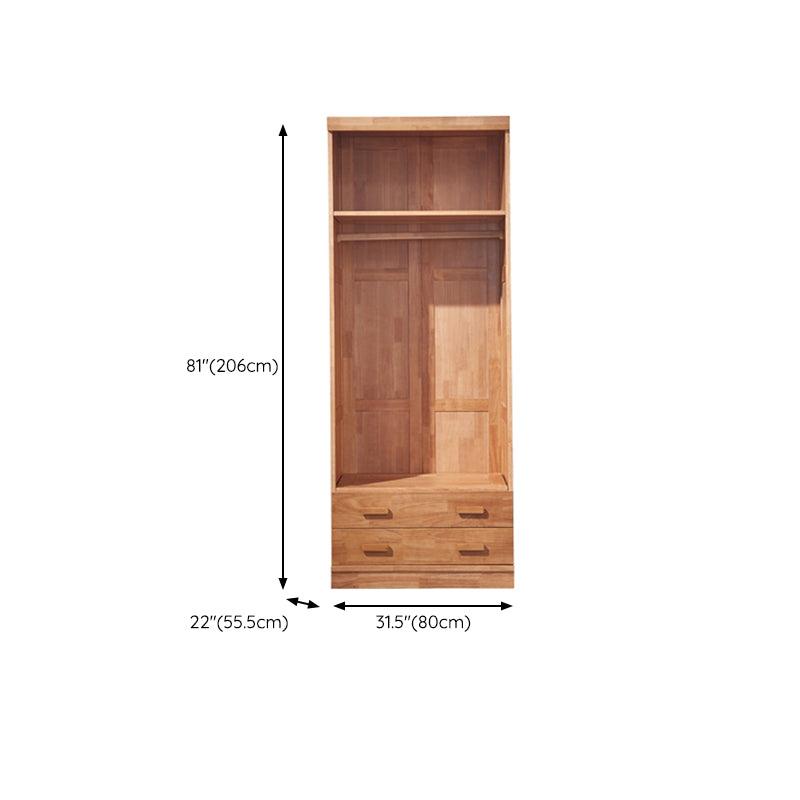 Rubber Wood Kid Wardrobe with Garment Rod and Lower Storage Drawers