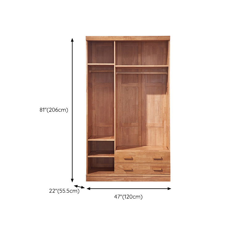 Rubber Wood Kid Wardrobe with Garment Rod and Lower Storage Drawers