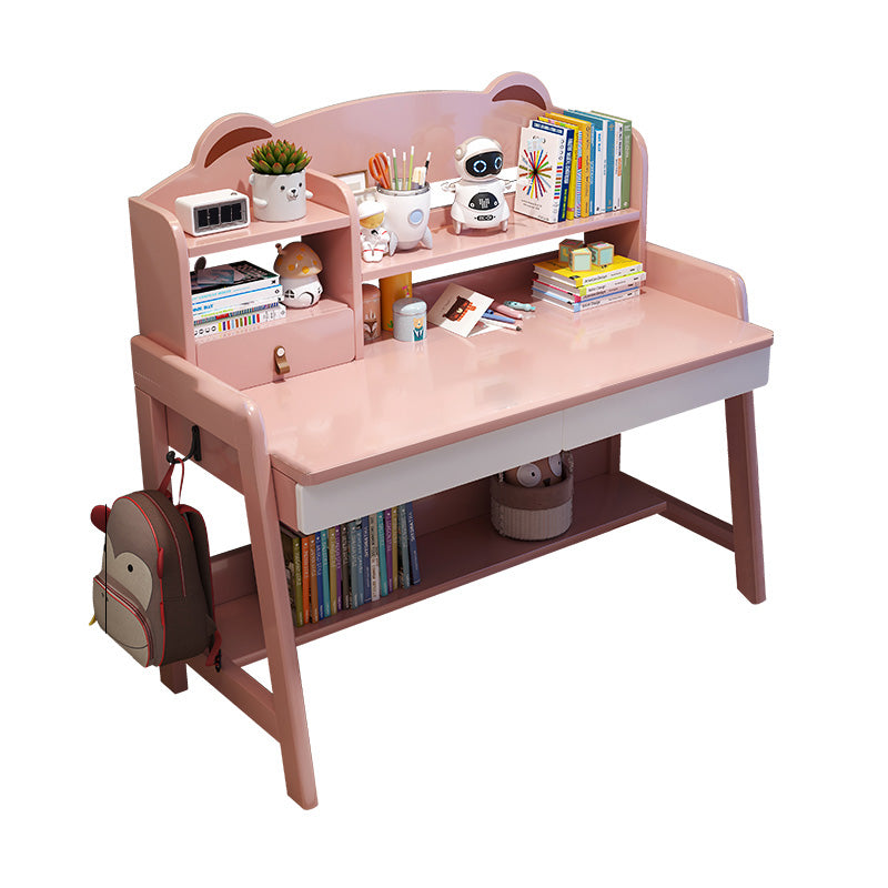 Adjustable Kids Desks and Chair Set with Hutch 2 Drawers Solid Wood Child Writing Desks