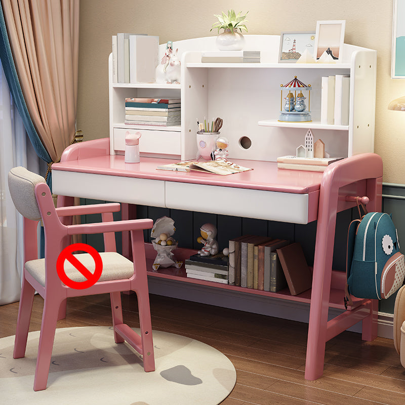 Solid Wood Writing Desk Kids Desks and Chair Set with Hutch Adjustable 2-Drawer Child Desk