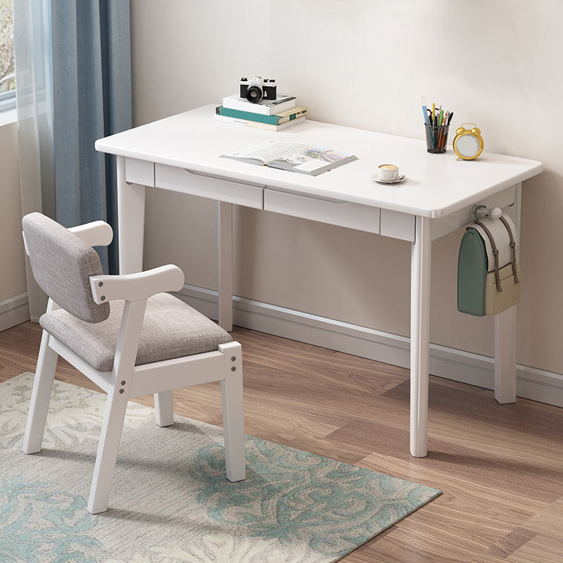 Writing Desk with 2 Drawers Solid Wood Kids Desks and Chair Set in Rubberwood
