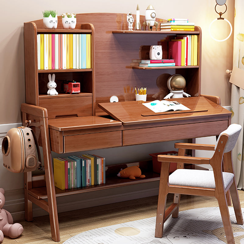 Adjustable Kids Desks and Chair Set with Hutch Solid Wood Child Desks Writing Desks