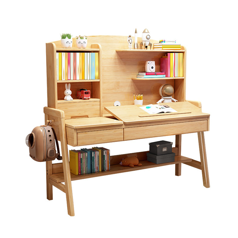 Adjustable Kids Desks and Chair Set with Hutch Solid Wood Child Desks Writing Desks