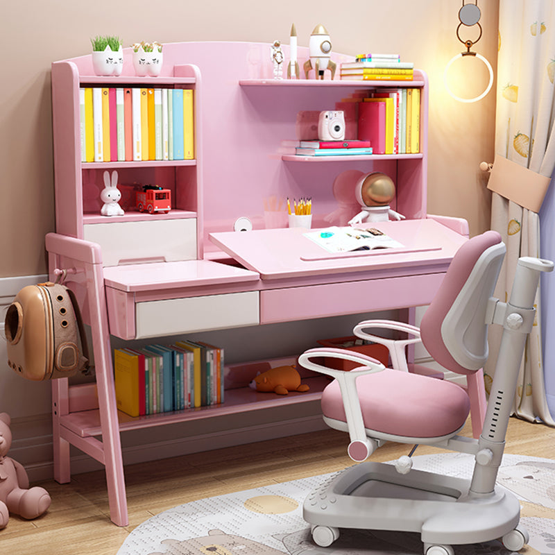 Adjustable Kids Desks and Chair Set with Hutch Solid Wood Child Desks Writing Desks