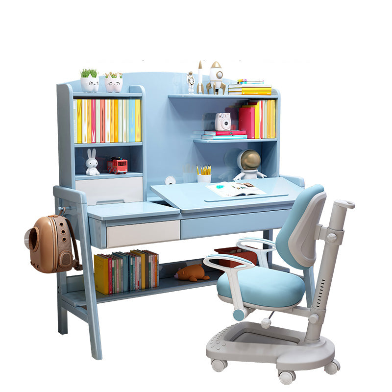 Adjustable Kids Desks and Chair Set with Hutch Solid Wood Child Desks Writing Desks