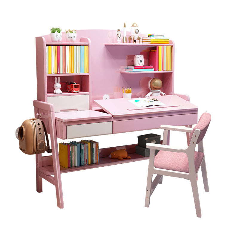 Adjustable Kids Desks and Chair Set with Hutch Solid Wood Child Desks Writing Desks