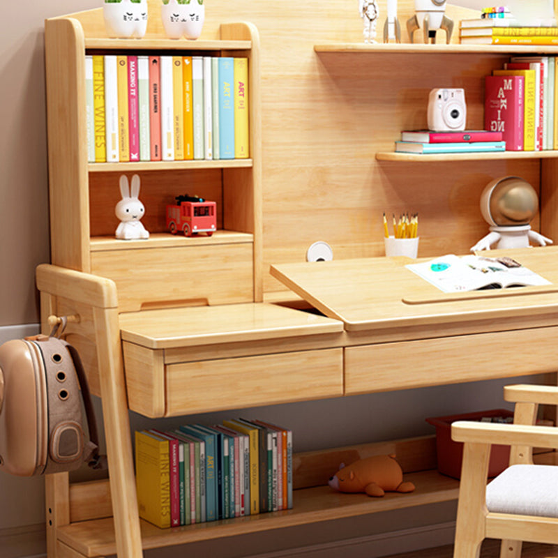 Adjustable Kids Desks and Chair Set with Hutch Solid Wood Child Desks Writing Desks