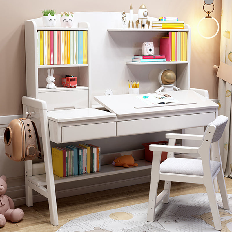 Adjustable Kids Desks and Chair Set with Hutch Solid Wood Child Desks Writing Desks