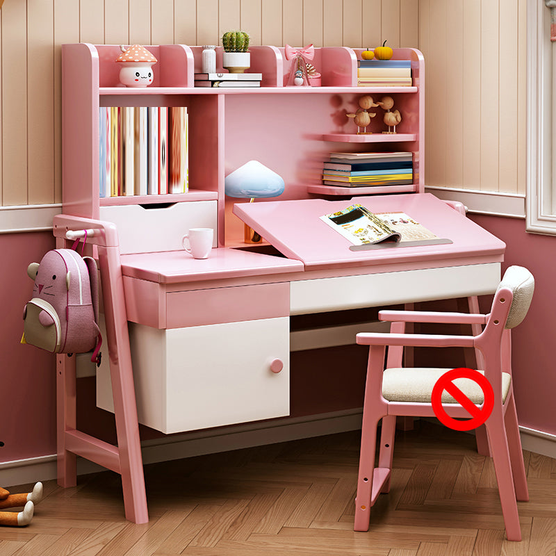 Solid Wood Kids Desk Writing Desk and Chair Set with Drawers Kids Desk