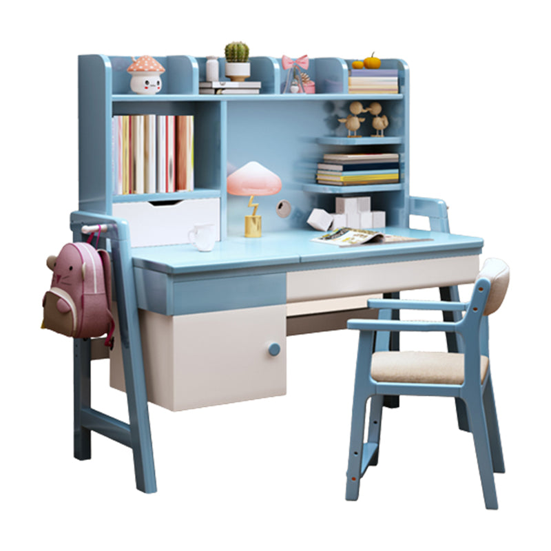 Solid Wood Kids Desk Writing Desk and Chair Set with Drawers Kids Desk