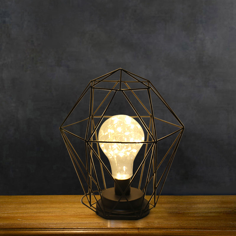 Macaron diamant/geometrisch nachtkastje lamp Iron Girl's Room Led Table Light in zwart/roze met gloedstouw binnenin