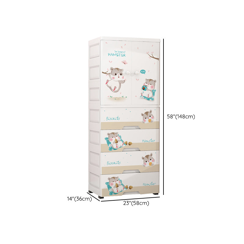 White Plastic Coat Locker Glossy Animal Print 2-Door Kids Closet