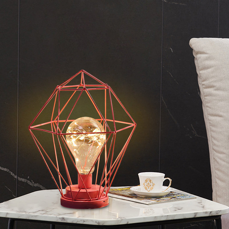 Macaron diamant/geometrisch nachtkastje lamp Iron Girl's Room Led Table Light in zwart/roze met gloedstouw binnenin