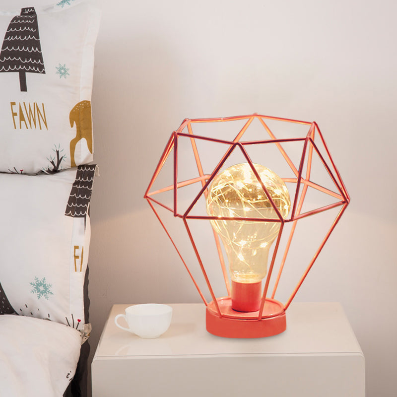 Macaron diamant/geometrisch nachtkastje lamp Iron Girl's Room Led Table Light in zwart/roze met gloedstouw binnenin
