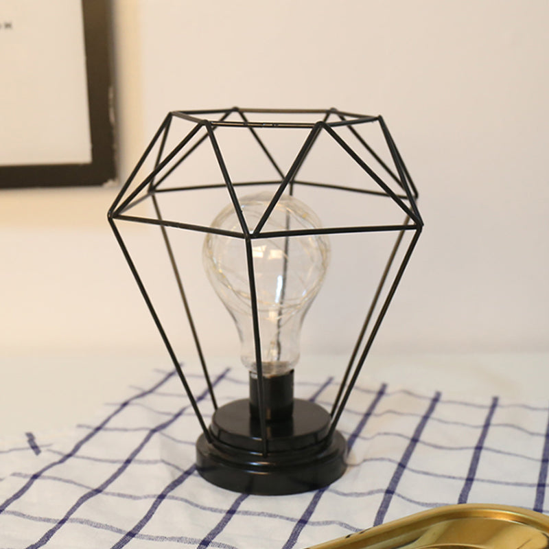 Macaron diamant/geometrisch nachtkastje lamp Iron Girl's Room Led Table Light in zwart/roze met gloedstouw binnenin