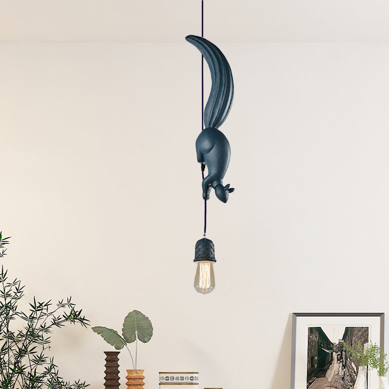 Enfants, bulbe exposé Résine Drop Pendant Single suspension plafond plafond en blanc / noir / brun avec écureuil suivi du concept de pinone