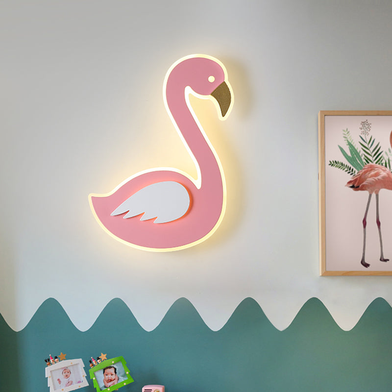 Pink Leftward/Rightward Swan Wall Lamp Cartoon Acrylic LED Flush Mount Wall Sconce for Baby Room