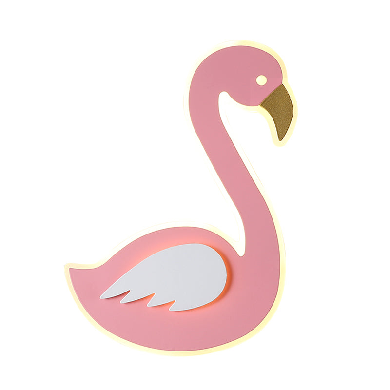 Pink Leftward/Rightward Swan Wall Lamp Cartoon Acrylic LED Flush Mount Wall Sconce for Baby Room