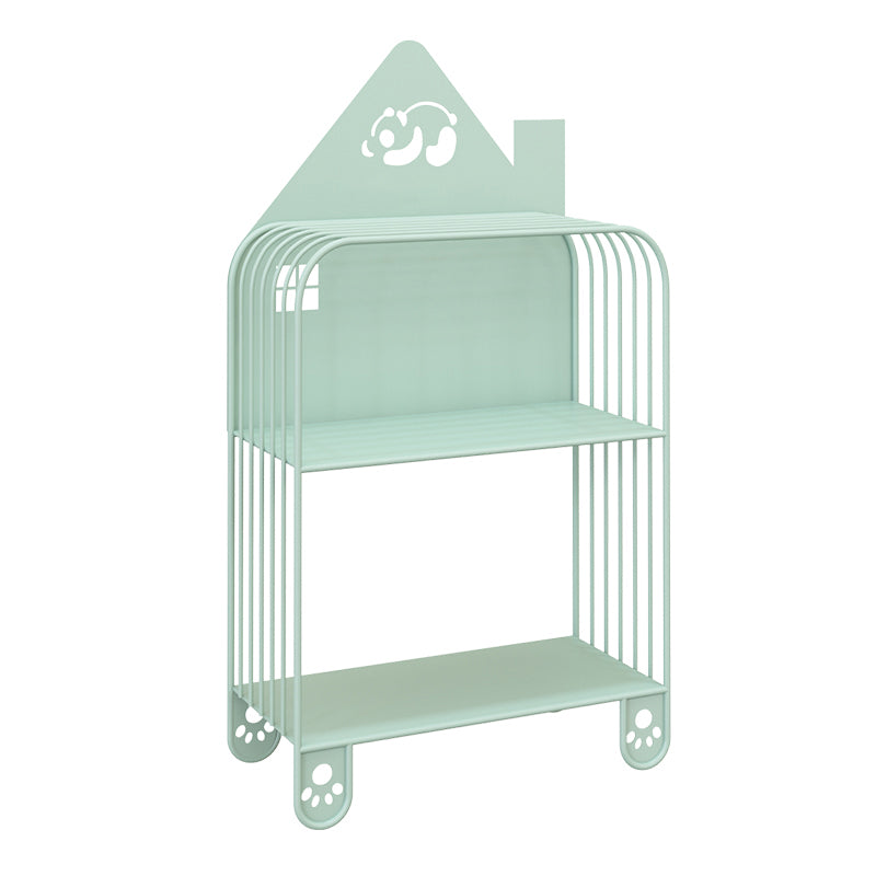 Modern Metal Shelf Freestanding Standard Kids Bookshelf in Green/White/Pink