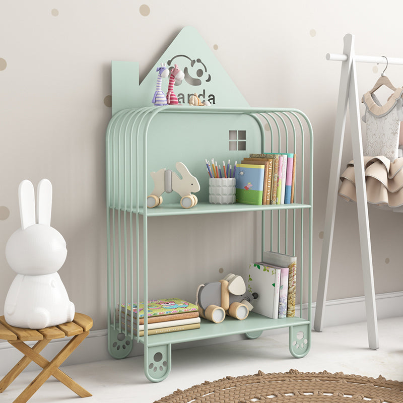 Modern Metal Shelf Freestanding Standard Kids Bookshelf in Green/White/Pink