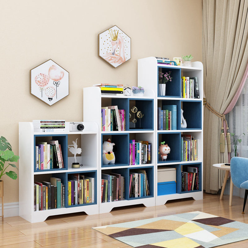 Contemporary Closed Back Book Shelf Manufactured Wood Cubby Storage Bookcase