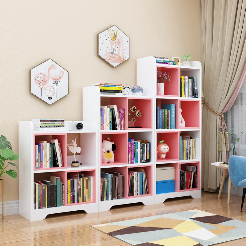 Contemporary Closed Back Book Shelf Manufactured Wood Cubby Storage Bookcase