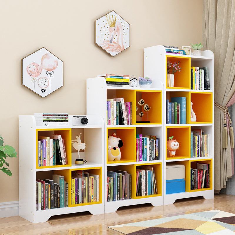 Contemporary Closed Back Book Shelf Manufactured Wood Cubby Storage Bookcase