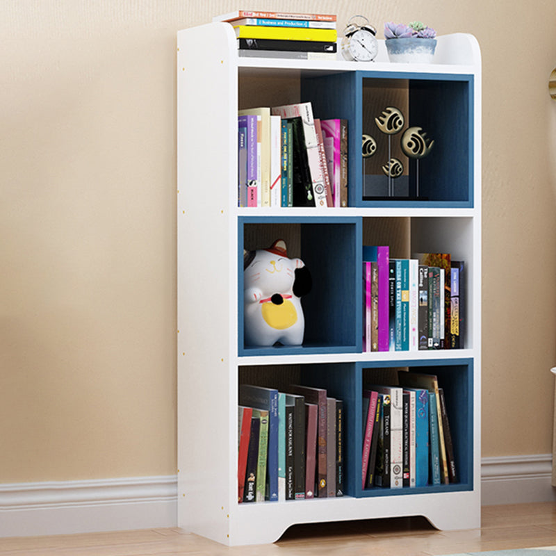 Contemporary Closed Back Book Shelf Manufactured Wood Cubby Storage Bookcase