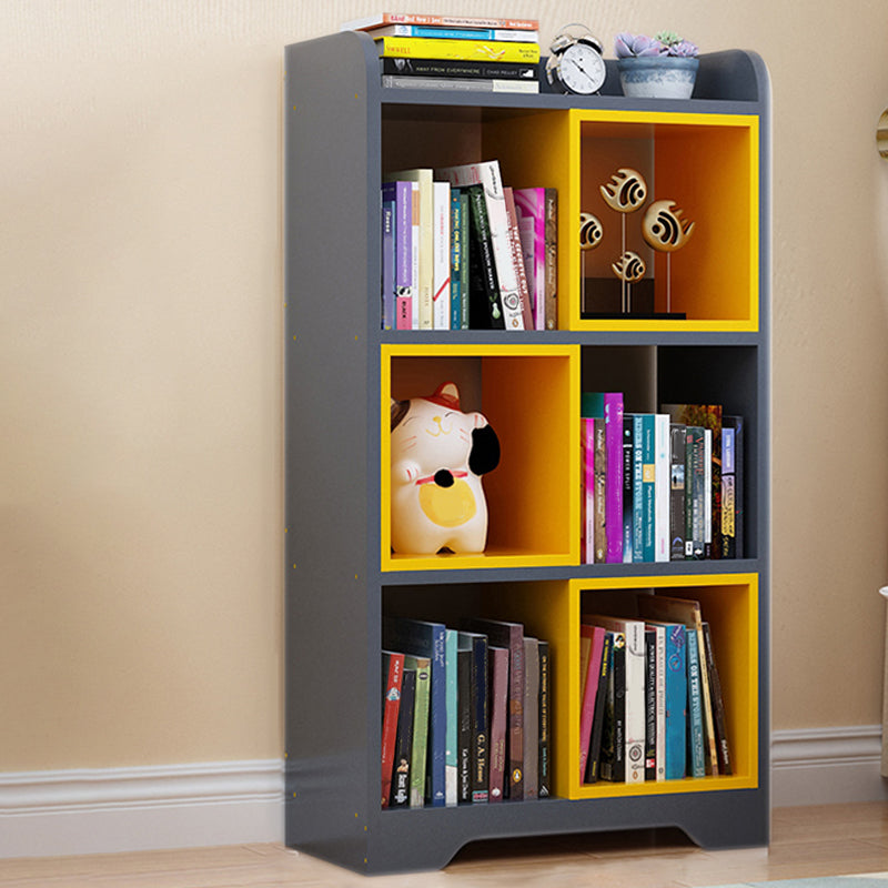 Contemporary Closed Back Book Shelf Manufactured Wood Cubby Storage Bookcase