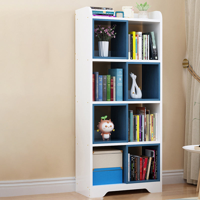 Contemporary Closed Back Book Shelf Manufactured Wood Cubby Storage Bookcase