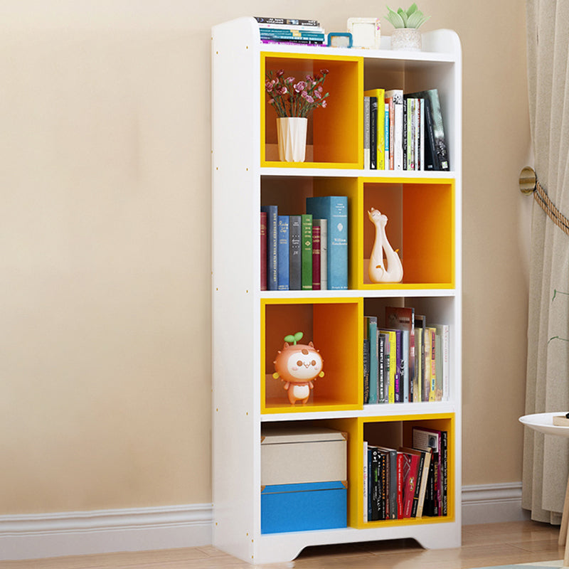 Contemporary Closed Back Book Shelf Manufactured Wood Cubby Storage Bookcase