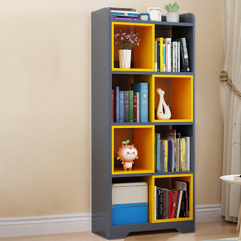 Contemporary Closed Back Book Shelf Manufactured Wood Cubby Storage Bookcase