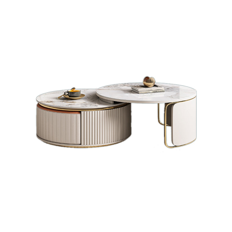 Abstract Coffee Cocktail Table with Storage Drawers White Slate